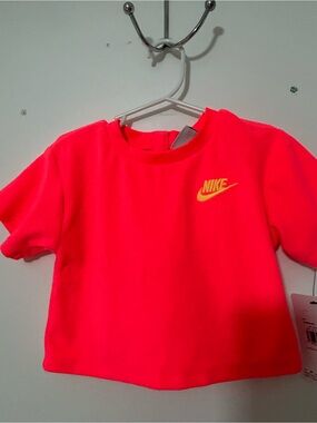 Nike Kids Neon Pink Short Sleeve Tee with Yellow Logo